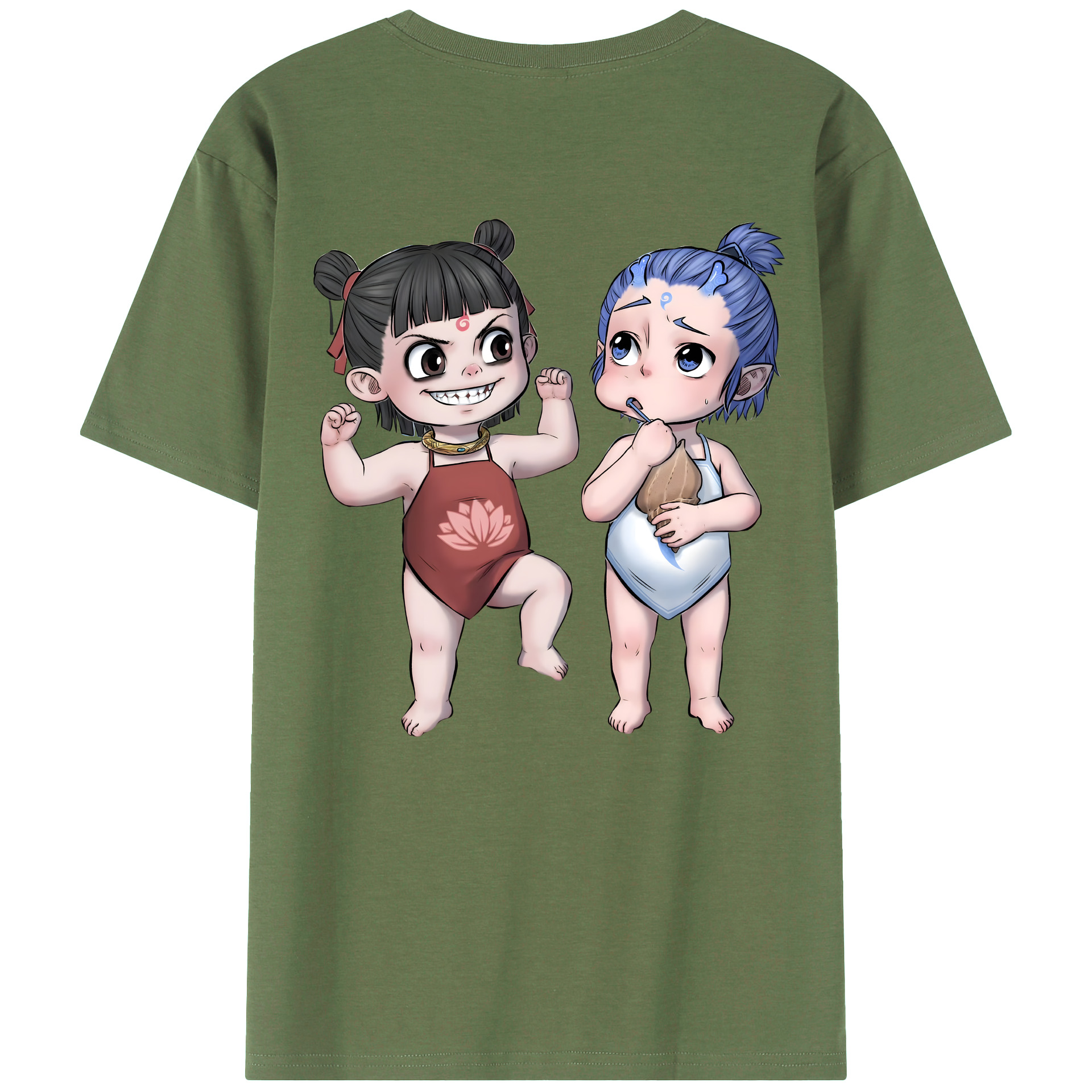 （画像用） Ne Zha 2 ナタ 魔童の大暴れ 綿100％ メンズ半袖Tシャツ（バックプリント） 通気性